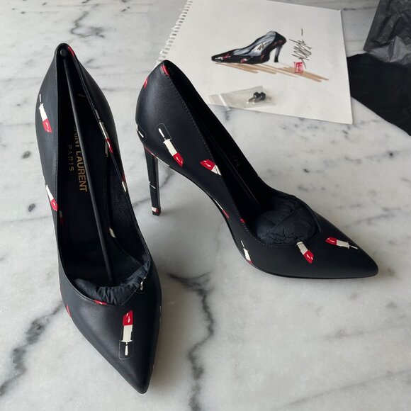 Saint Laurent Lipstick Print Leather Pumps - Picture 1 of 15